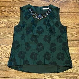 Tory Burch Sz 12 Silk Shell with Jeweled Neckline